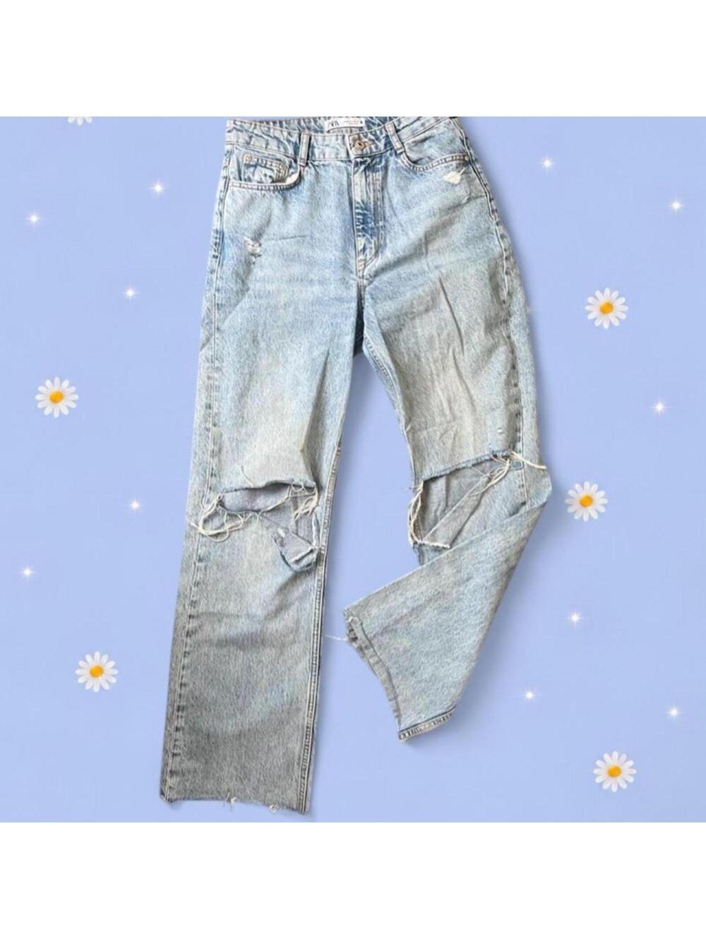 Vintage Y2K Zara distressed wide leg jeans size 6 🤍
